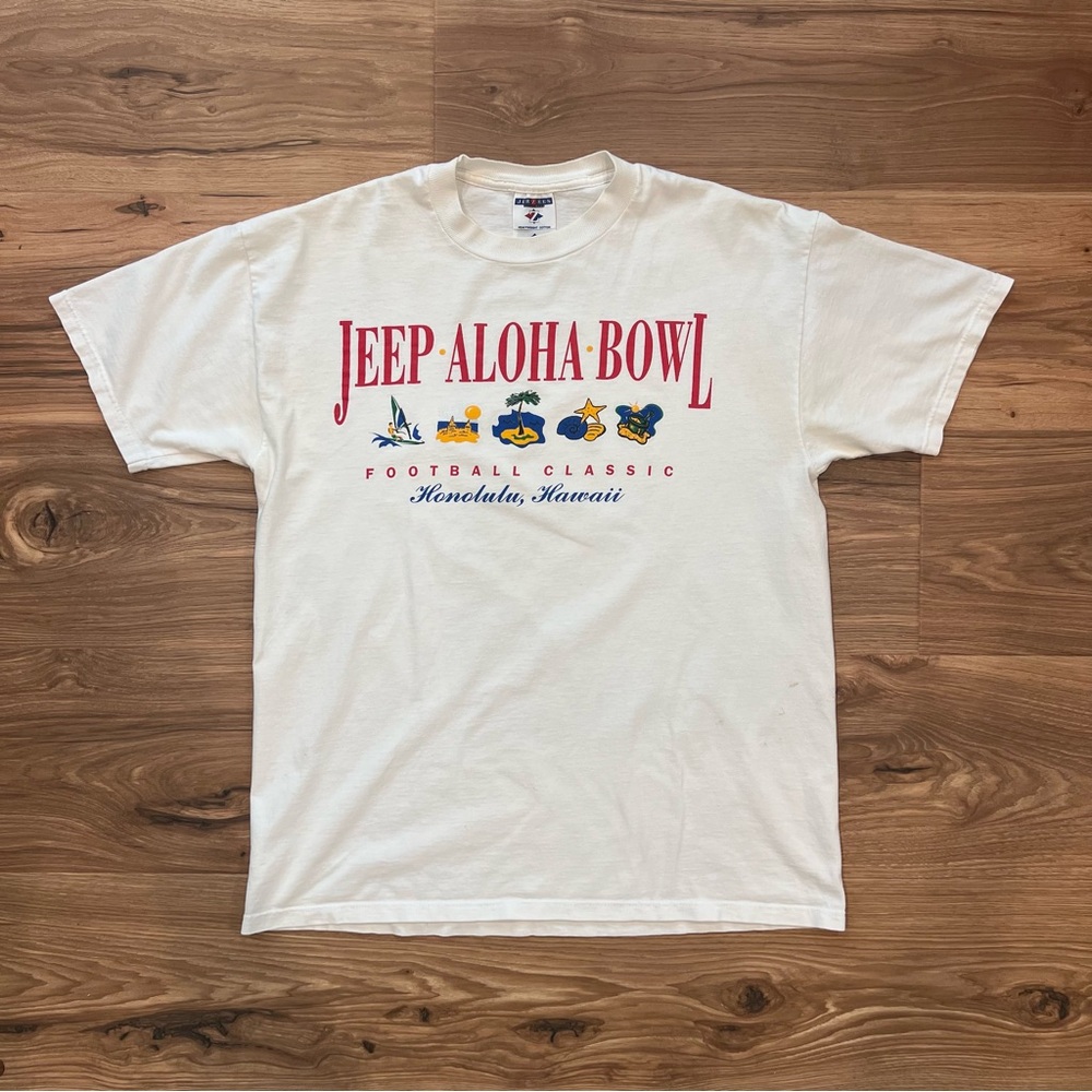 Vintage Jeep Aloha Bowl Honolulu Hawaii Large White T Shirt